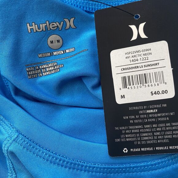 HURLEY Men's Long Sleeve Sunshirt Blue Size M UPF 50+ Quick Dry Top Stretch New - Picture 3 of 9